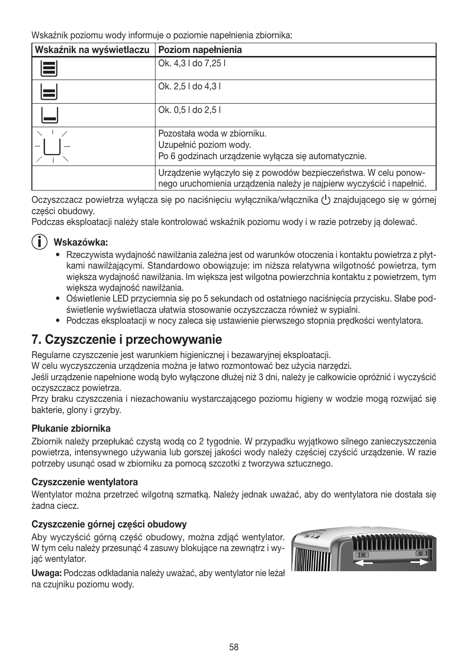 Czyszczenie i przechowywanie | Beurer LW 110 User Manual | Page 58 / 60