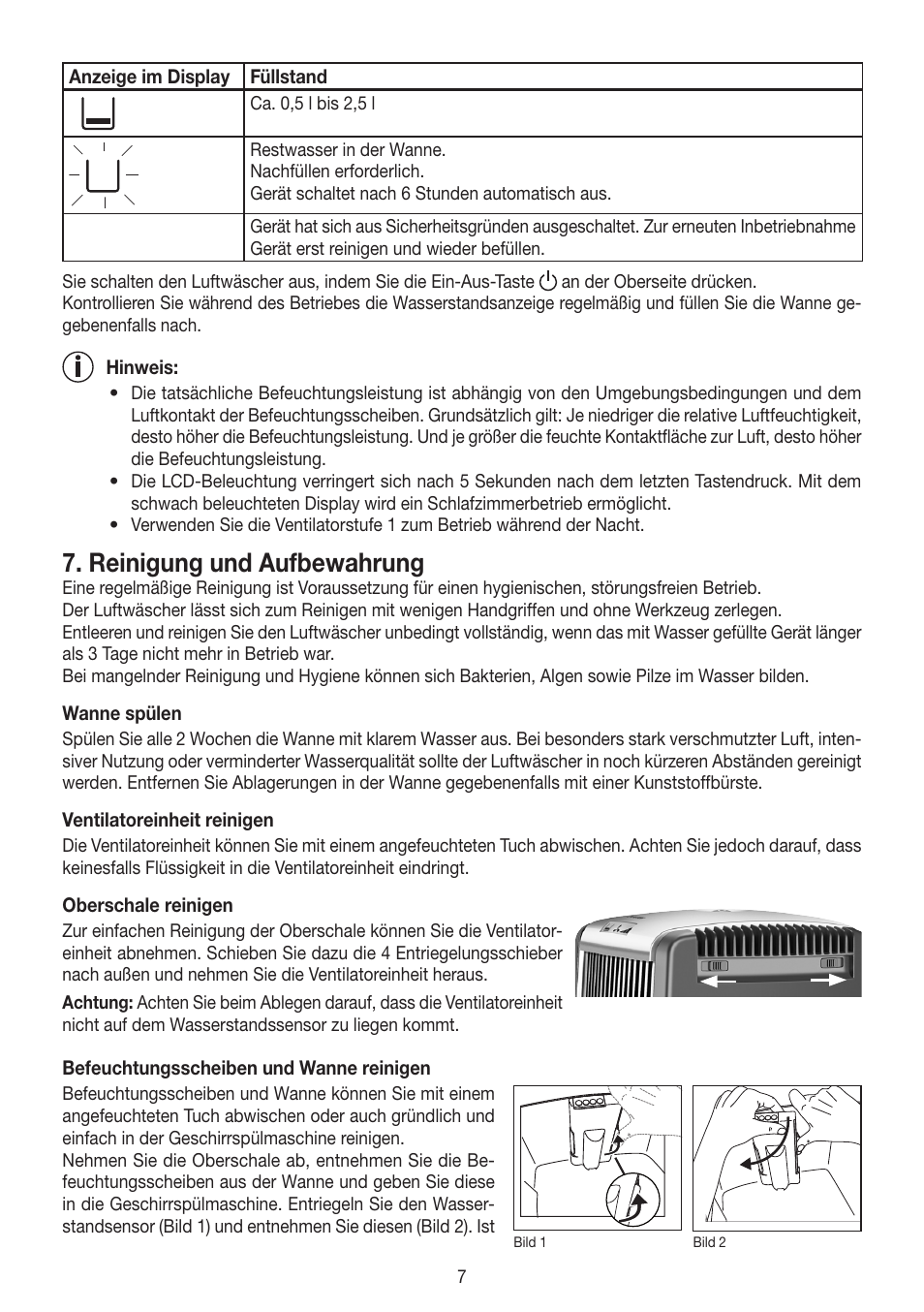 Reinigung und aufbewahrung | Beurer LW 110 User Manual | Page 7 / 60