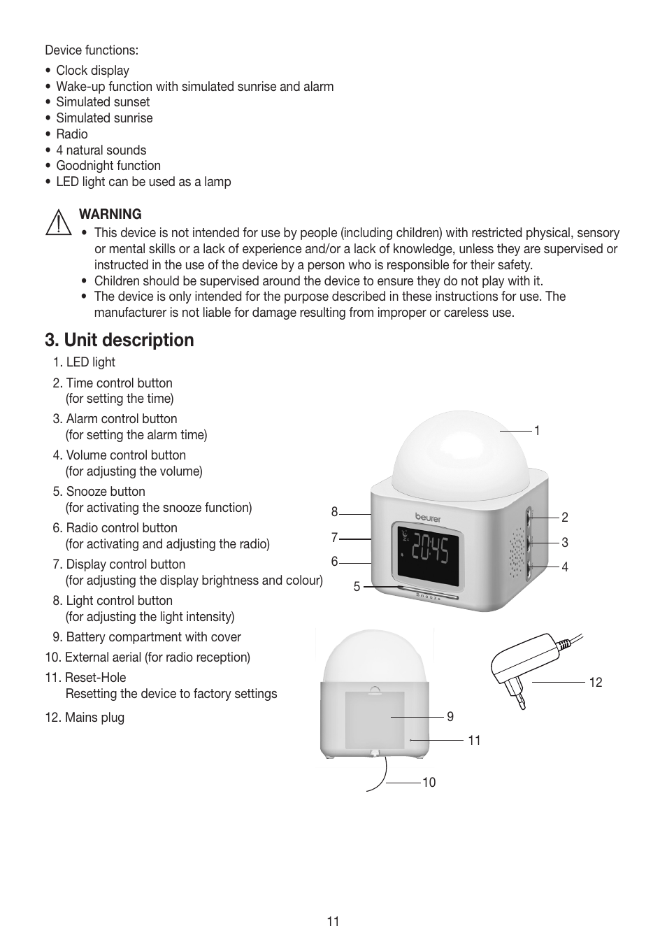 Unit description | Beurer WL 30 User Manual | Page 11 / 62