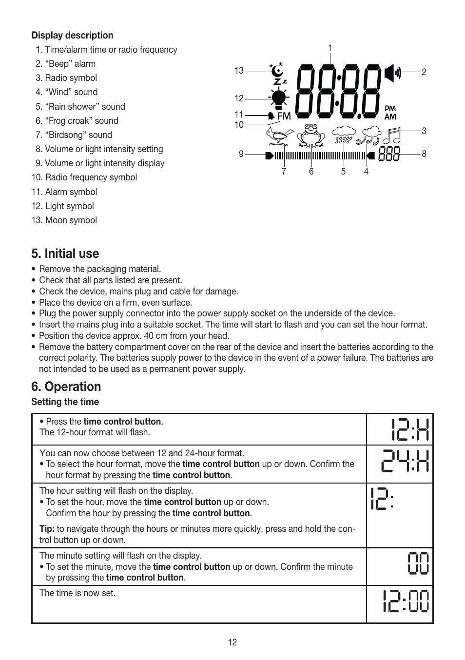Initial use, Operation | Beurer WL 30 User Manual | Page 12 / 62