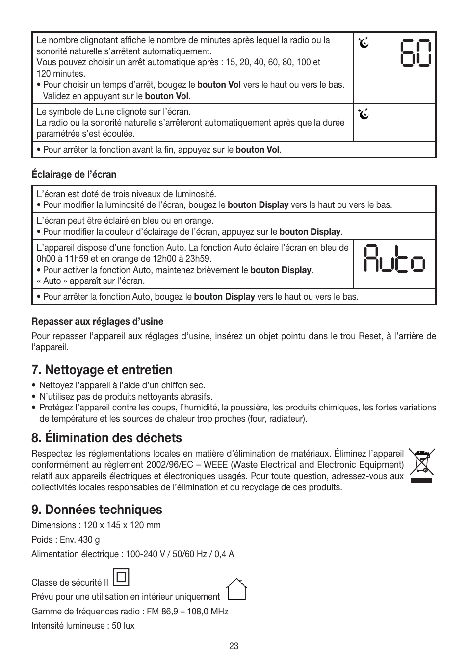 Nettoyage et entretien, Élimination des déchets, Données techniques | Beurer WL 30 User Manual | Page 23 / 62