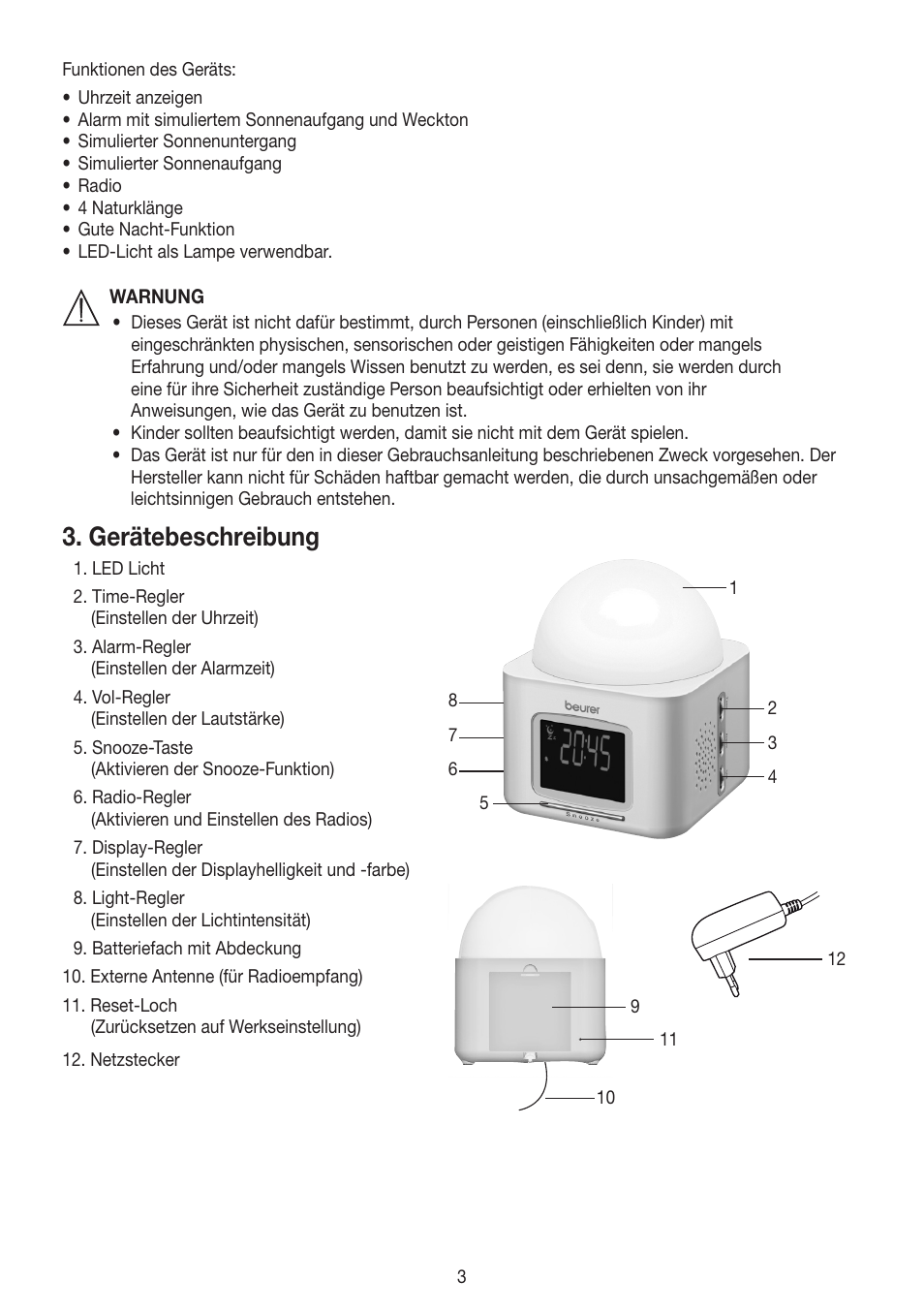 Gerätebeschreibung | Beurer WL 30 User Manual | Page 3 / 62