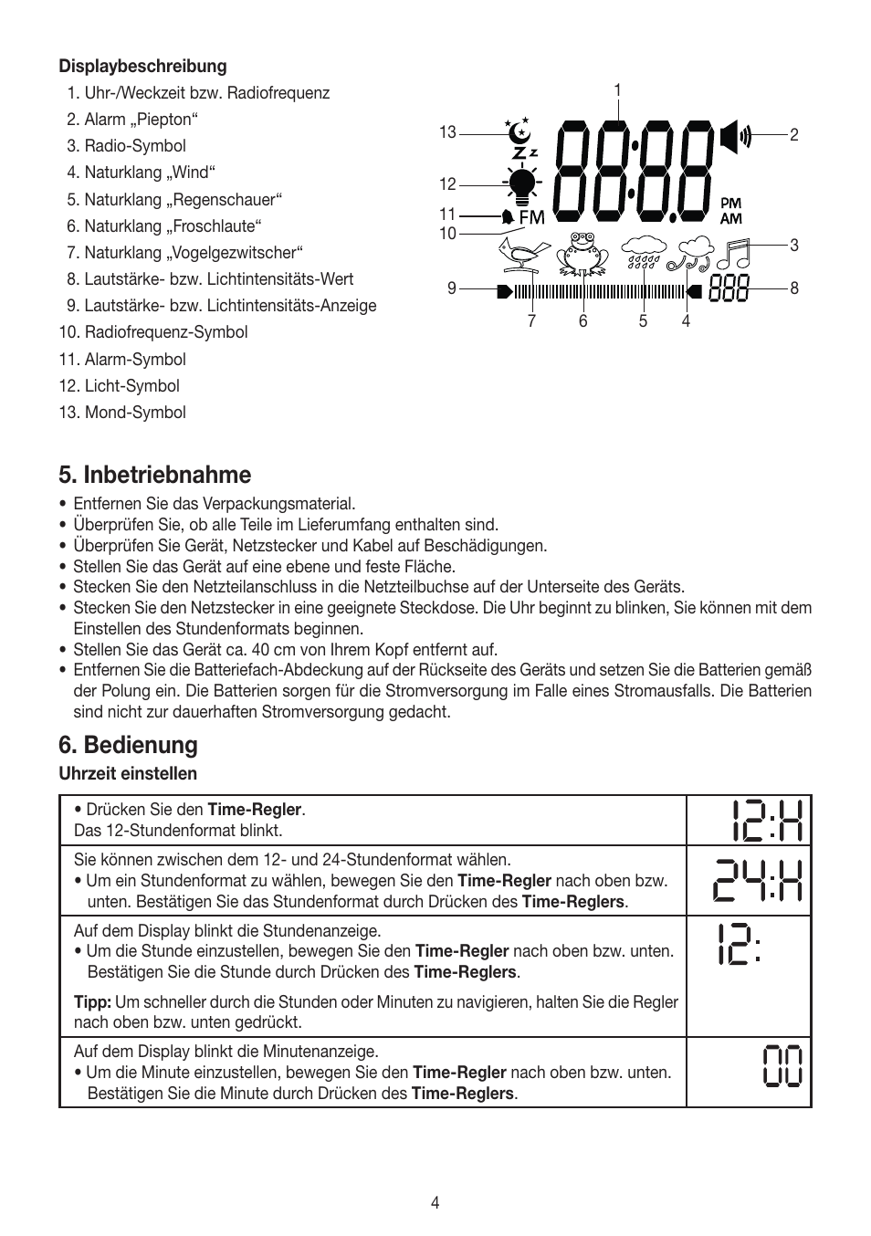 Inbetriebnahme, Bedienung | Beurer WL 30 User Manual | Page 4 / 62