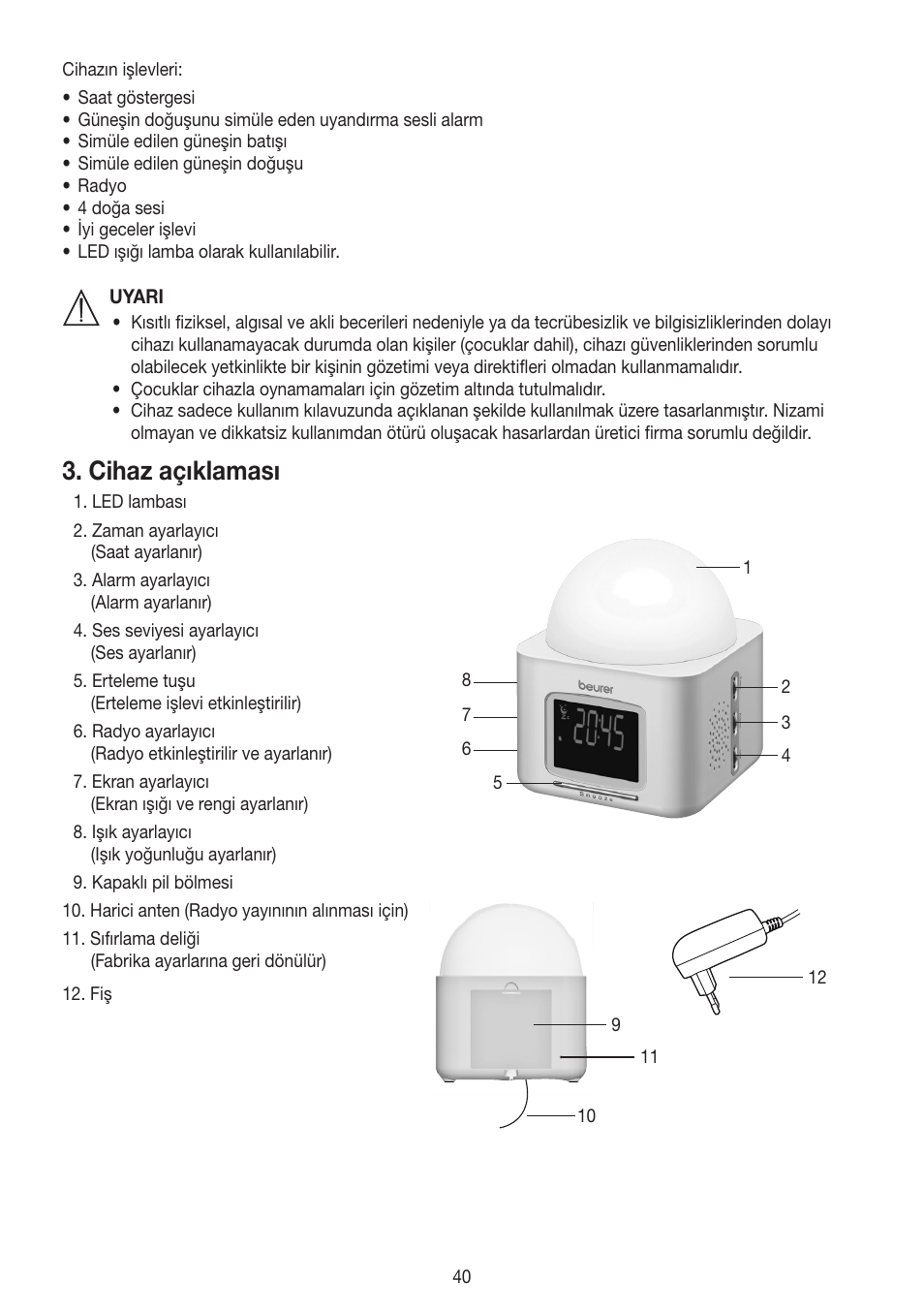 Cihaz açıklaması | Beurer WL 30 User Manual | Page 40 / 62