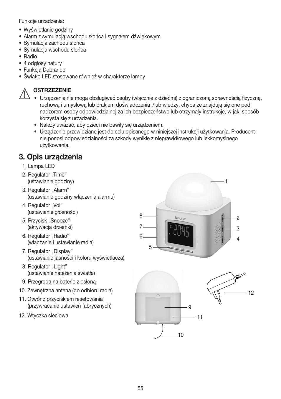 Opis urządzenia | Beurer WL 30 User Manual | Page 55 / 62