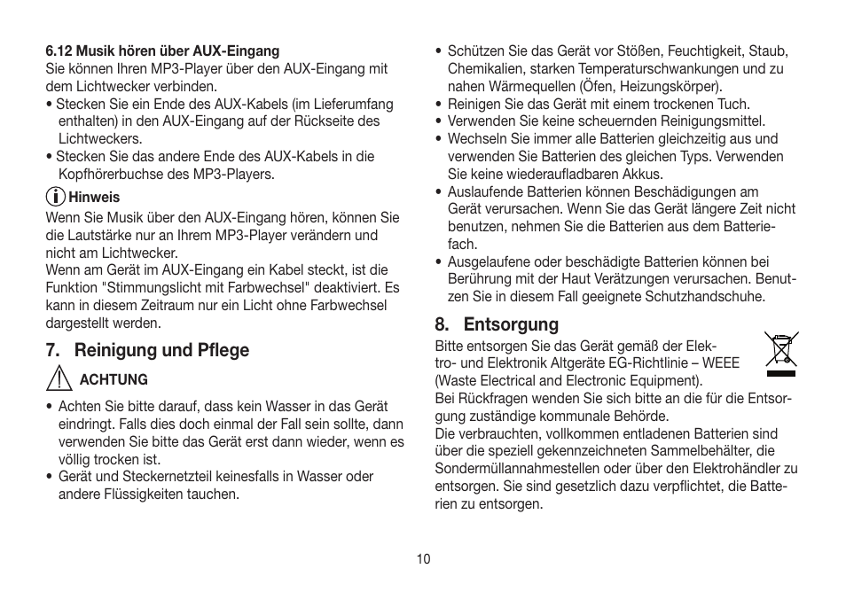 Reinigung und pflege, Entsorgung | Beurer WL 32 User Manual | Page 10 / 84