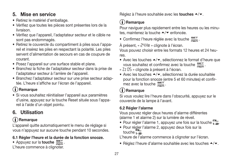 Mise en service, Utilisation | Beurer WL 32 User Manual | Page 27 / 84