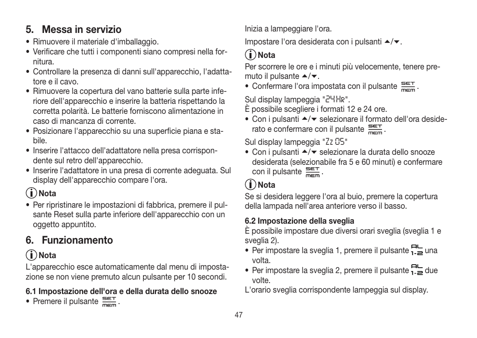 Messa in servizio, Funzionamento | Beurer WL 32 User Manual | Page 47 / 84