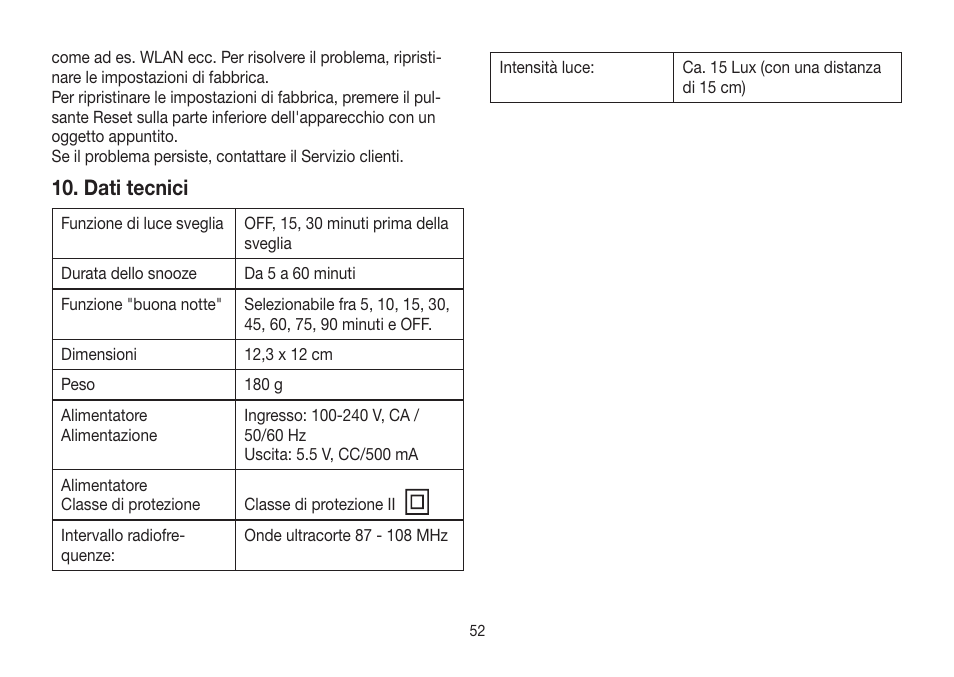 Dati tecnici | Beurer WL 32 User Manual | Page 52 / 84