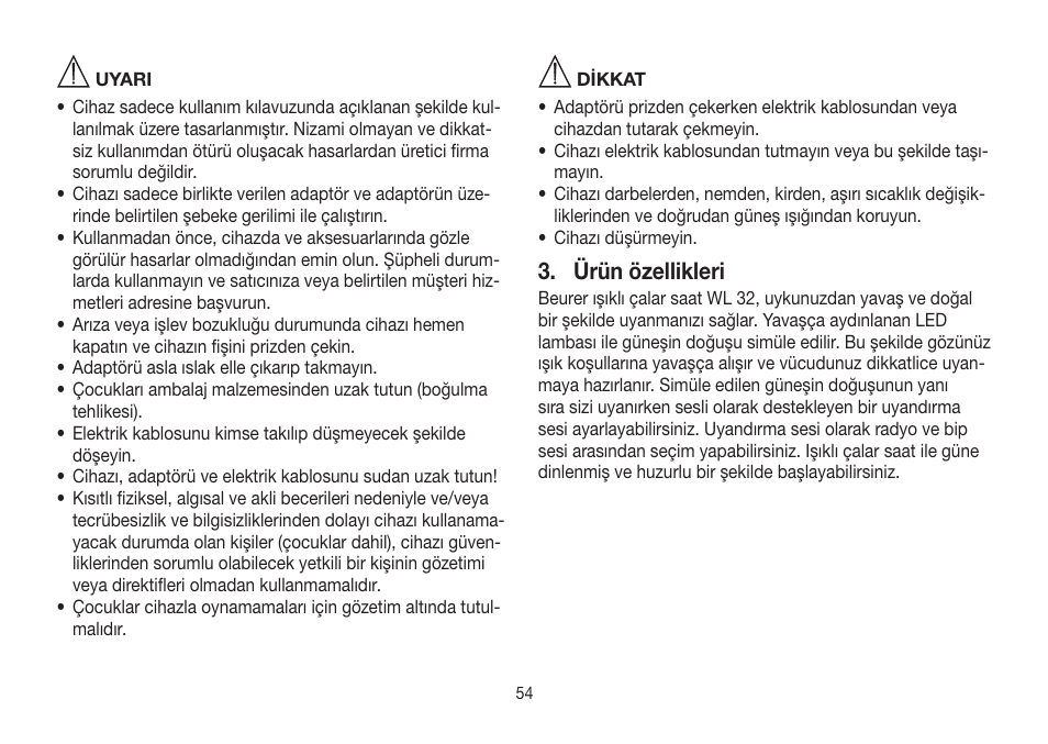 Ürün özellikleri | Beurer WL 32 User Manual | Page 54 / 84