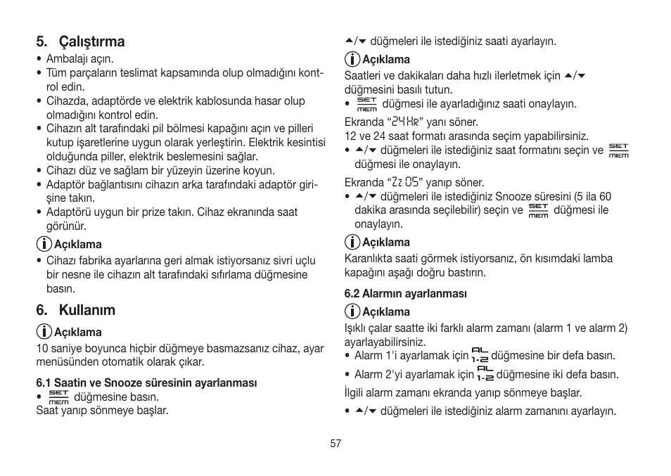 Çalıştırma, Kullanım | Beurer WL 32 User Manual | Page 57 / 84