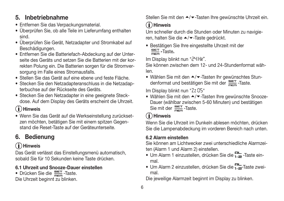 Inbetriebnahme, Bedienung | Beurer WL 32 User Manual | Page 6 / 84