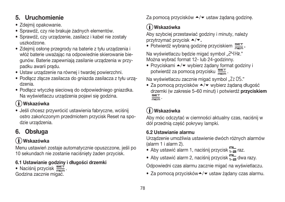 Uruchomienie, Obsługa | Beurer WL 32 User Manual | Page 78 / 84