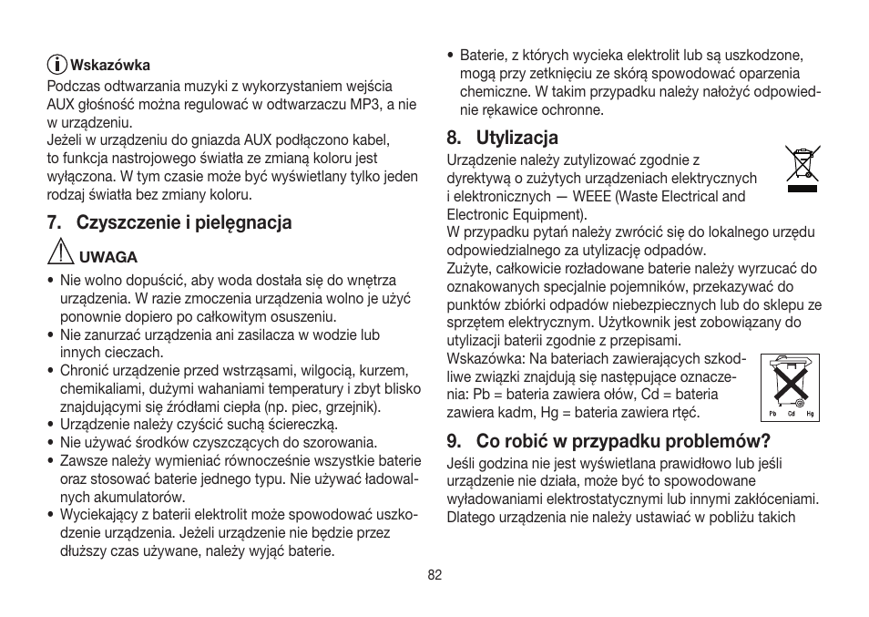 Czyszczenie i pielęgnacja, Utylizacja, Co robić w przypadku problemów | Beurer WL 32 User Manual | Page 82 / 84