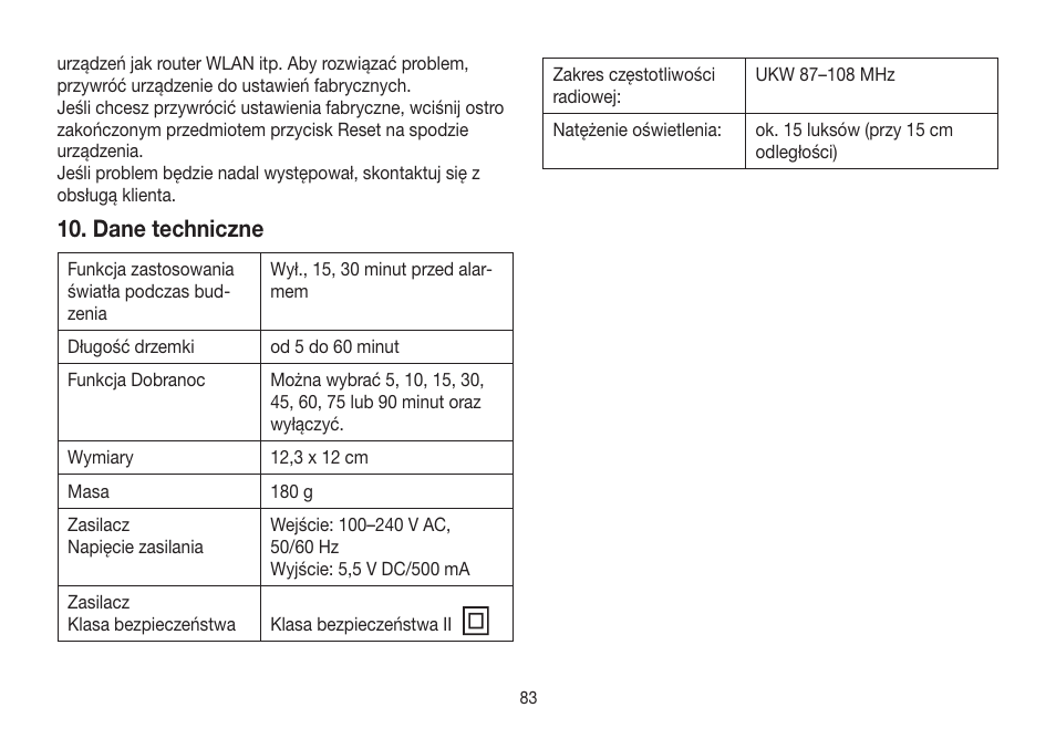 Dane techniczne | Beurer WL 32 User Manual | Page 83 / 84