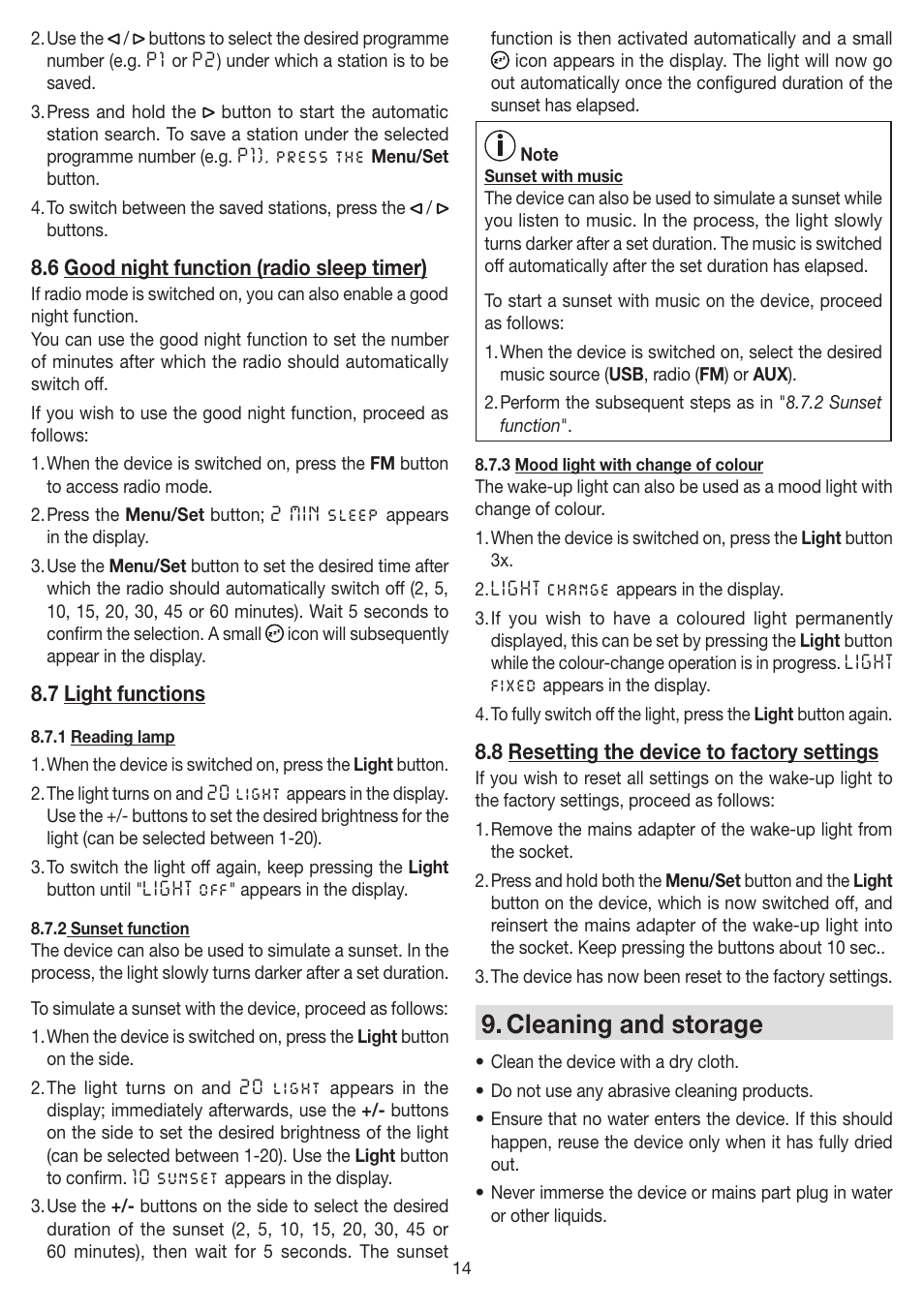 Cleaning and storage | Beurer WL 80 User Manual | Page 14 / 60