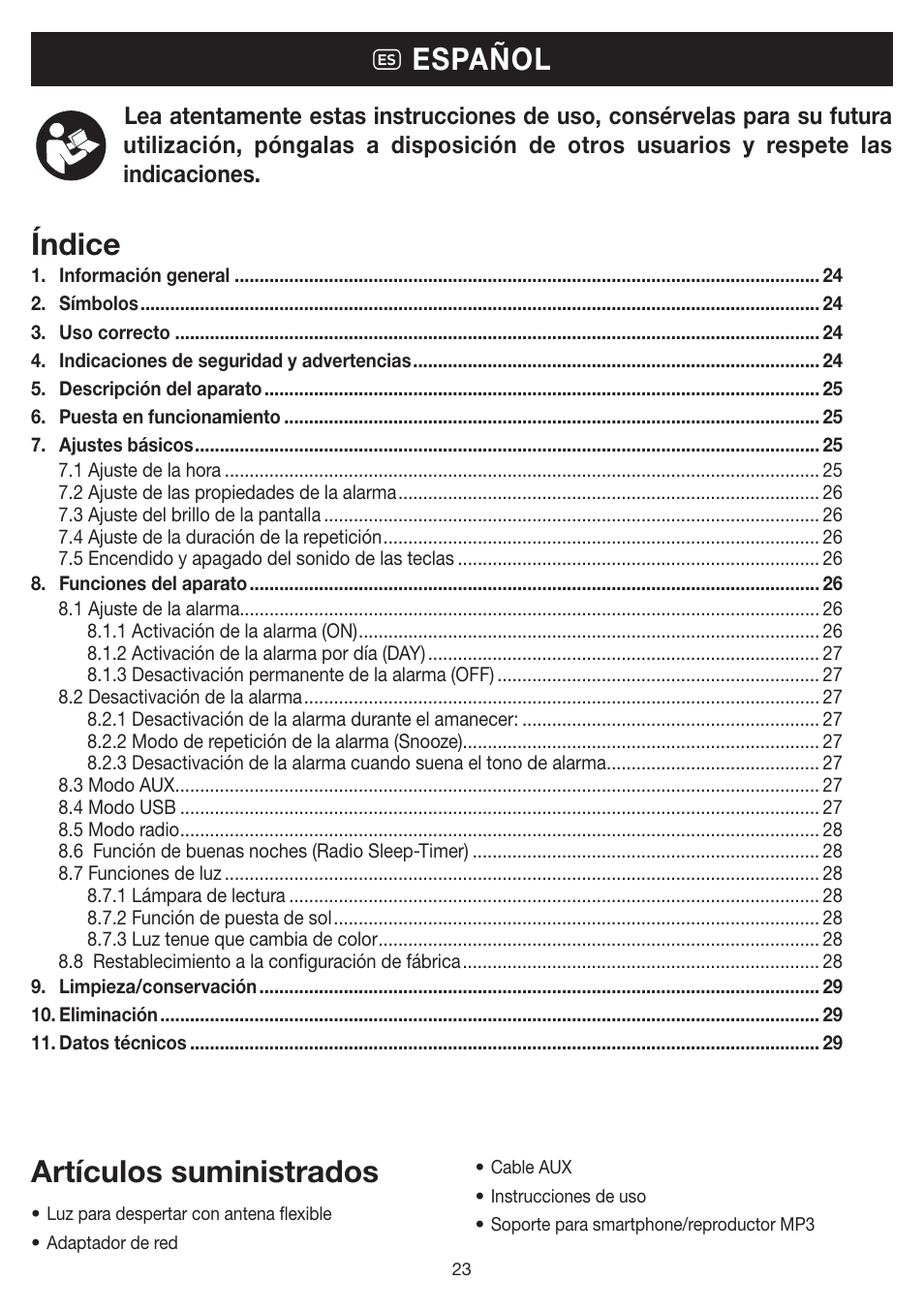 Índice e español artículos suministrados | Beurer WL 80 User Manual | Page 23 / 60