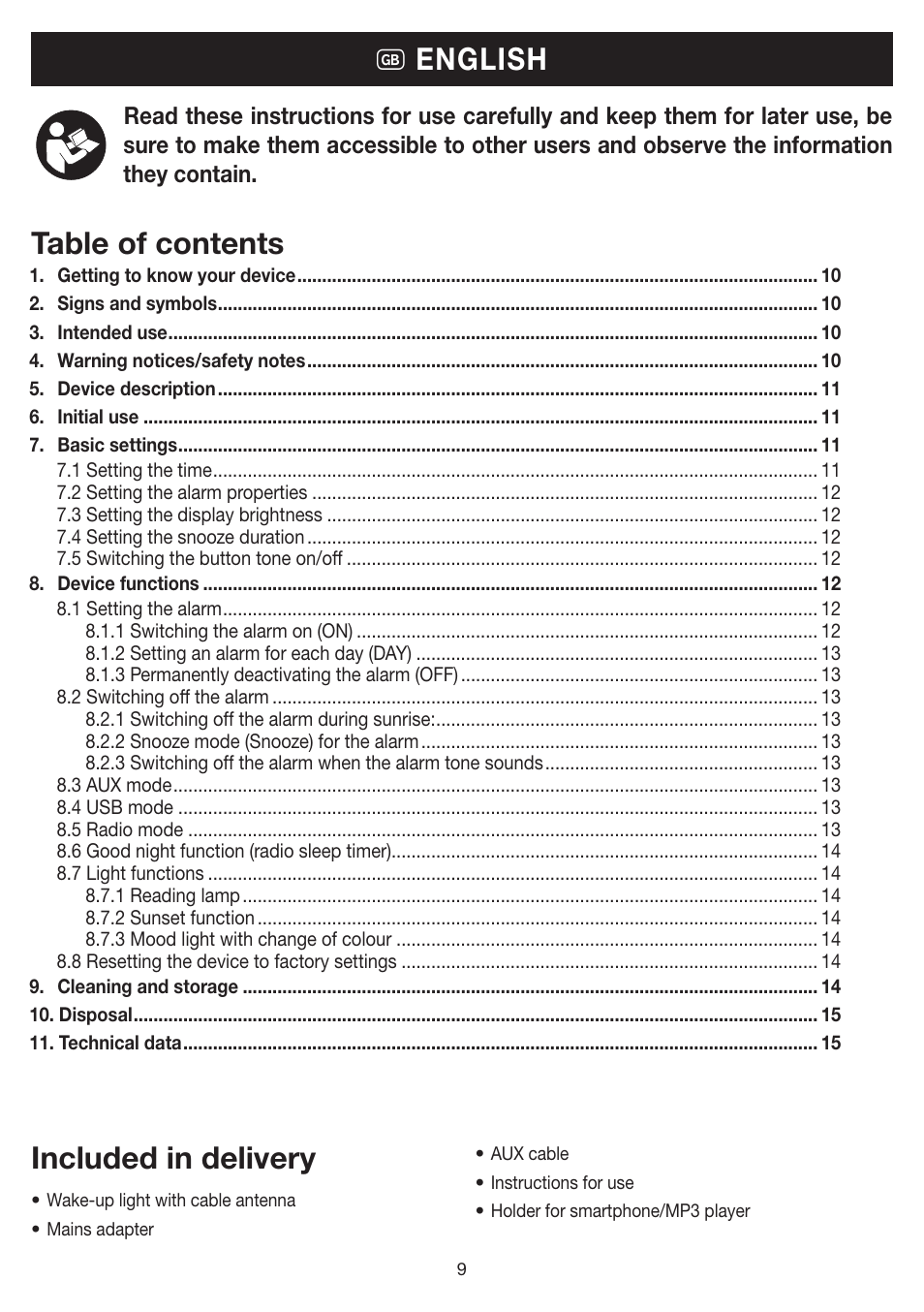 Table of contents g english included in delivery | Beurer WL 80 User Manual | Page 9 / 60