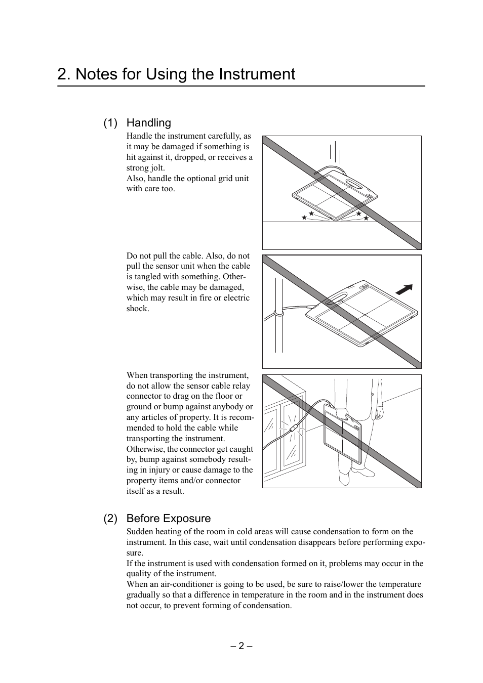 Notes for using the instrument | Canon CXDI-55G User Manual | Page 16 / 36