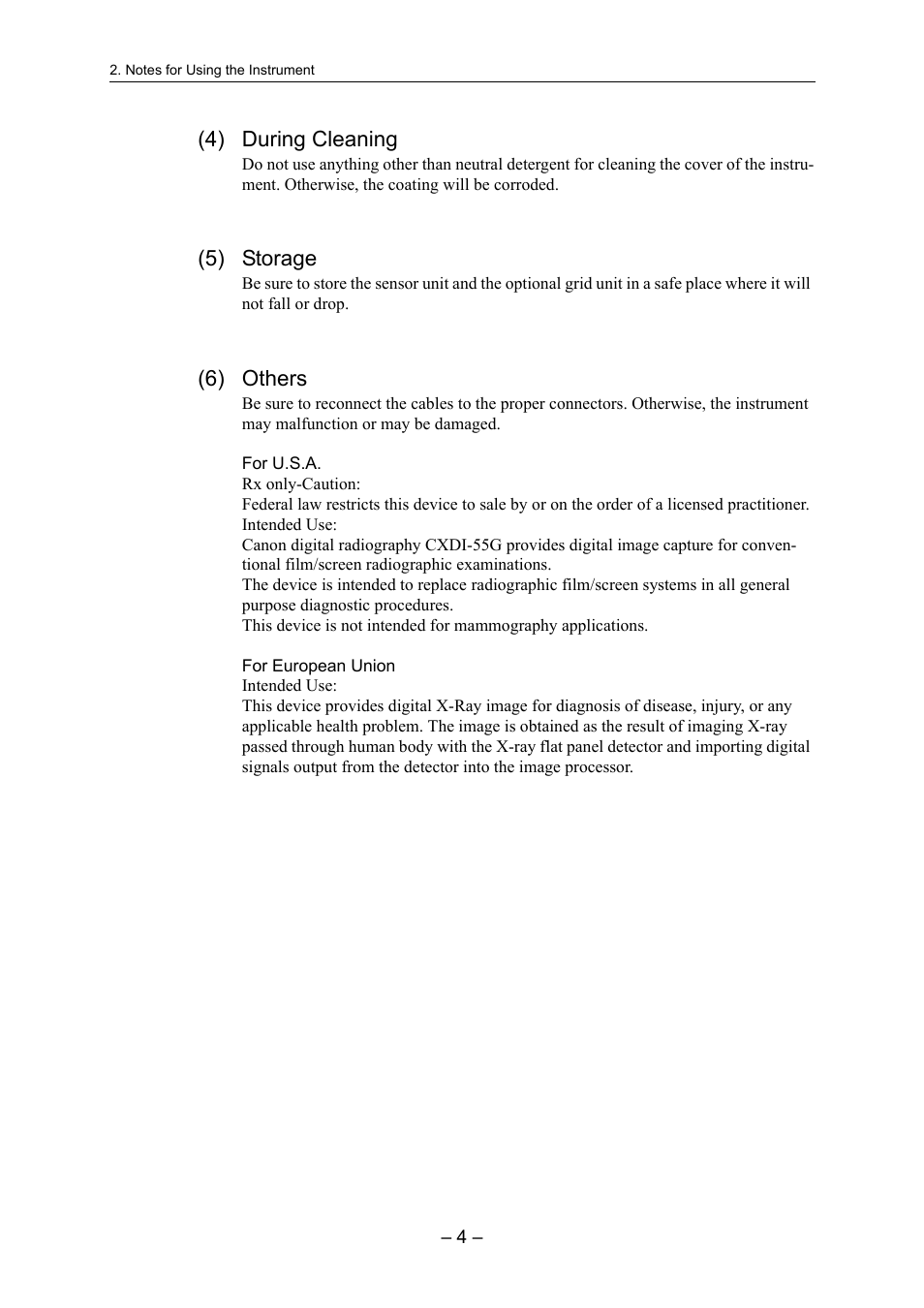 4) during cleaning, 5) storage, 6) others | Canon CXDI-55G User Manual | Page 18 / 36