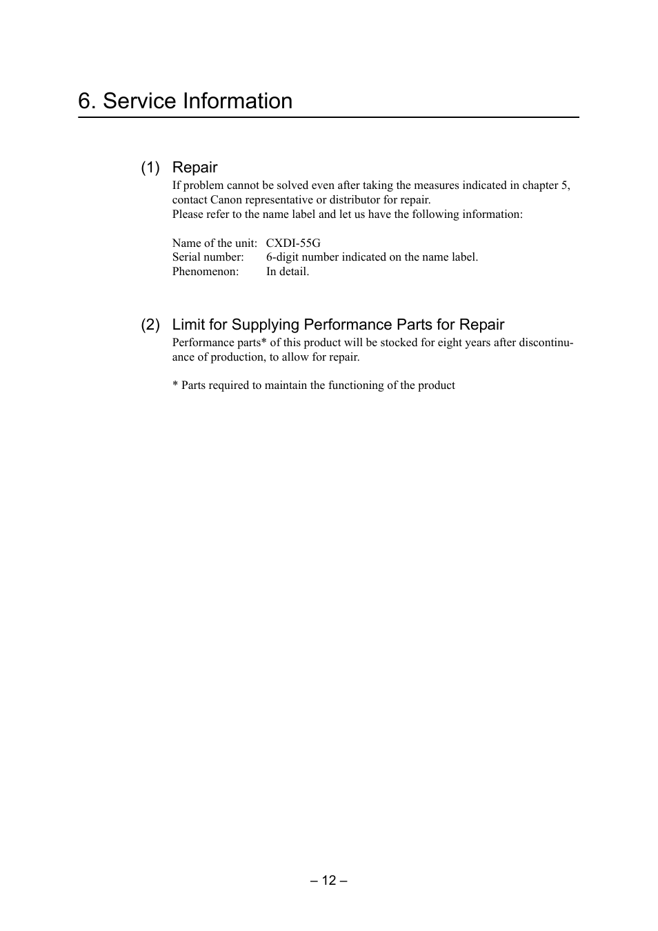 Service information | Canon CXDI-55G User Manual | Page 26 / 36