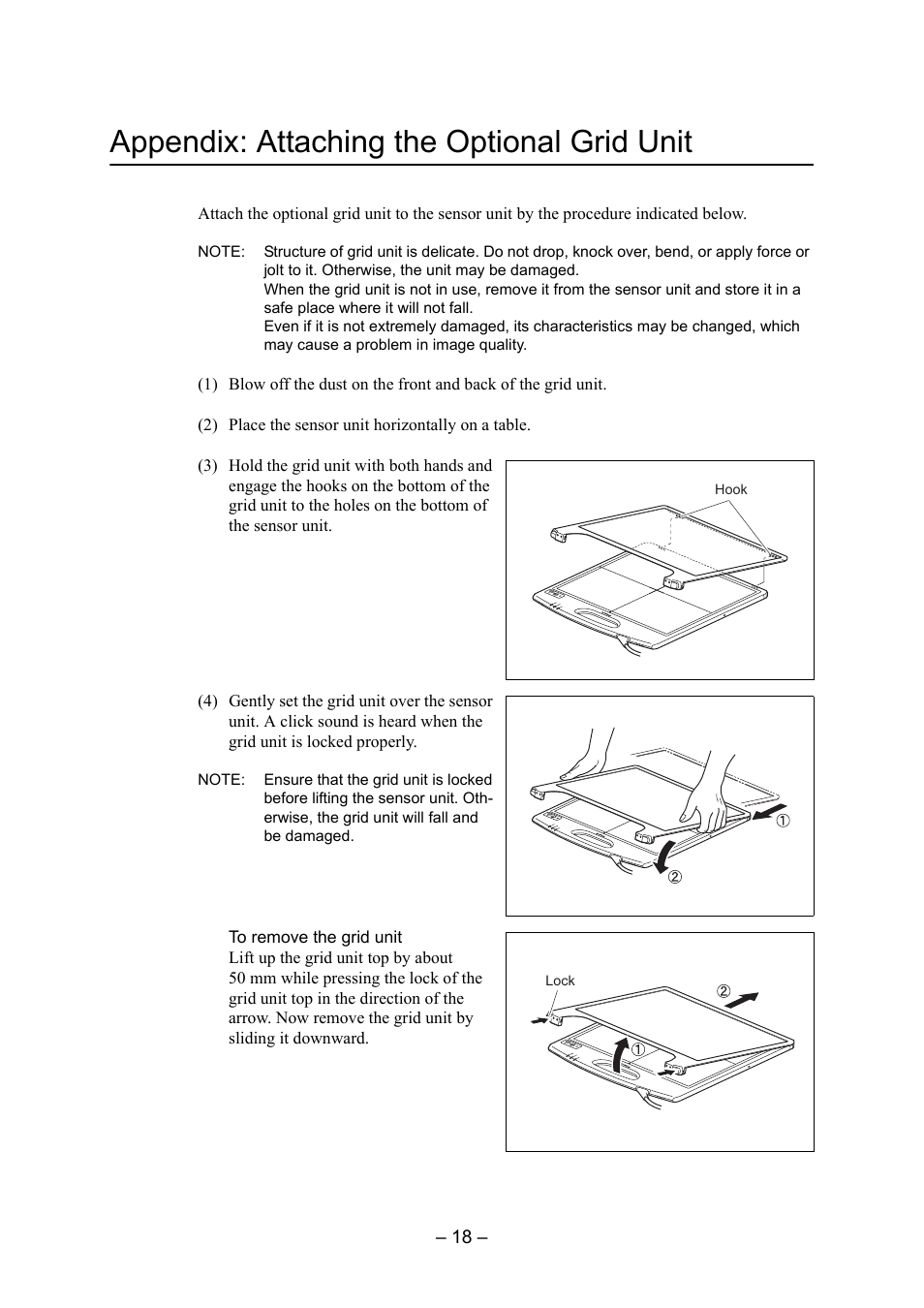 Appendix: attaching the optional grid unit | Canon CXDI-55G User Manual | Page 32 / 36