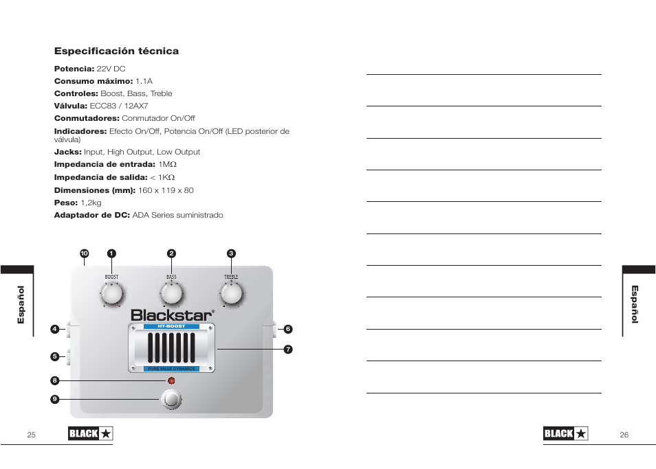 Especificación técnica | Blackstar HT-BOOST User Manual | Page 13 / 17