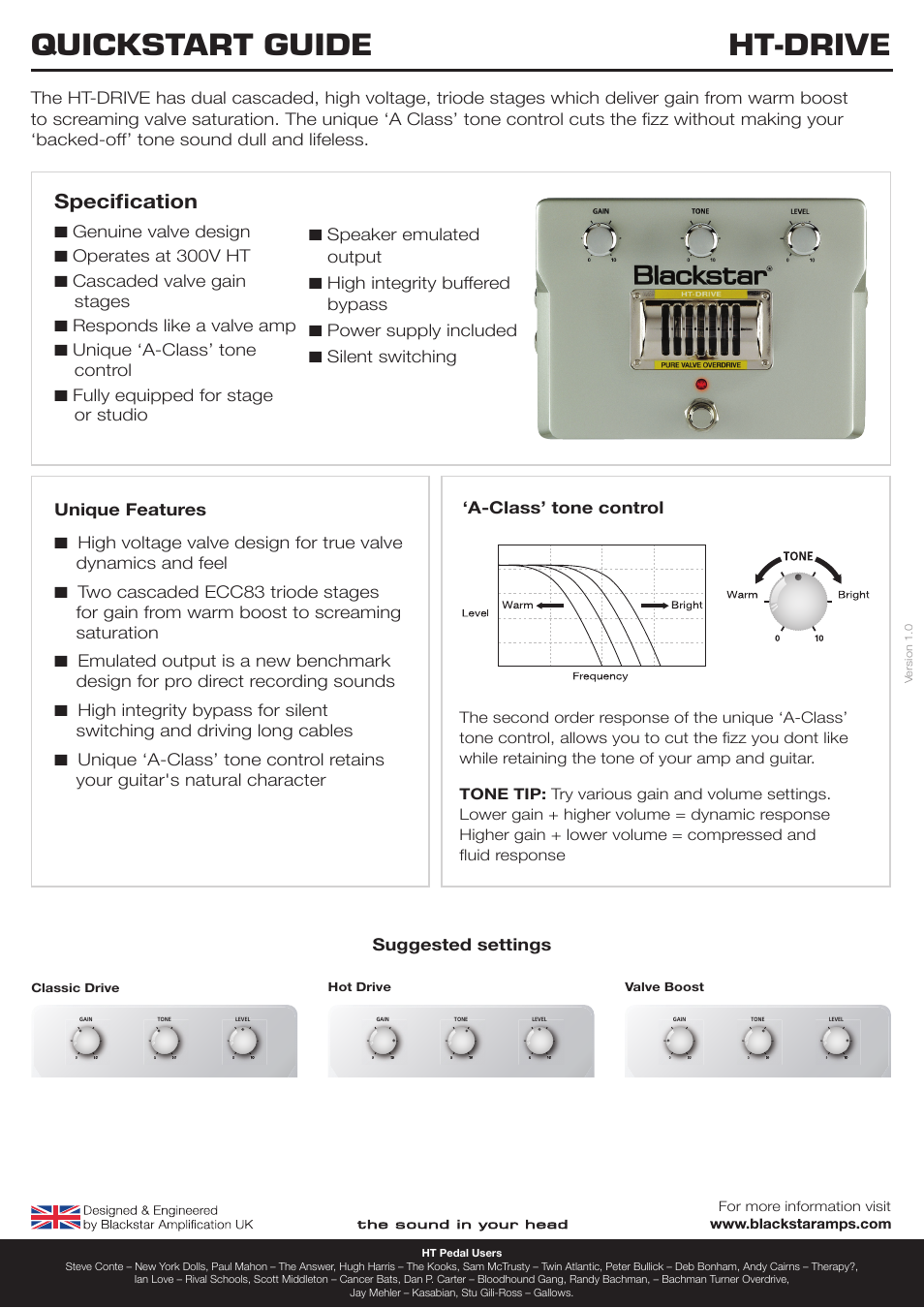 Blackstar HT-DRIVE Quick start User Manual | 1 page