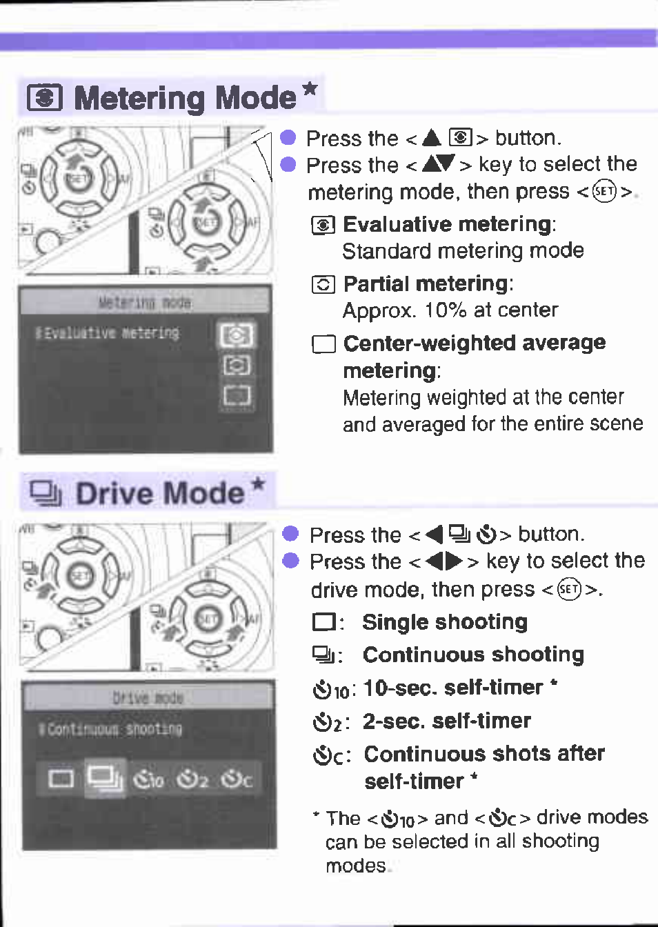 H metering mode, Qi drive mode | Canon EOS 1000 D User Manual | Page 15 / 16