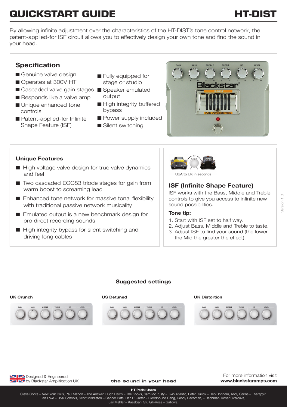 Blackstar HT-DIST Quick start User Manual | 1 page