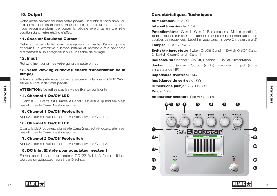 Output, Caractéristiques techniques | Blackstar HT-DUAL User Manual | Page 10 / 17