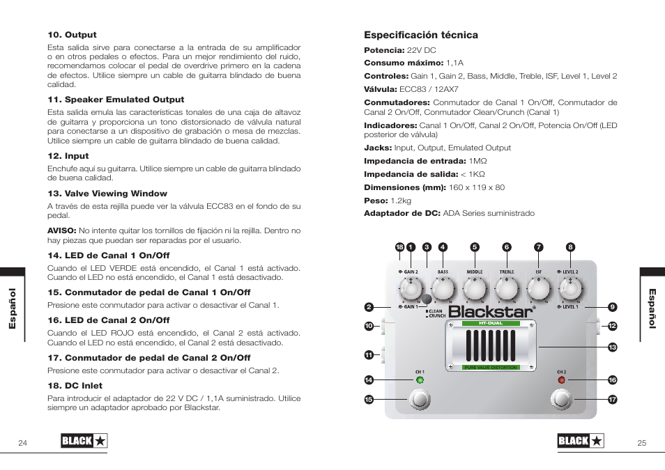Especificación técnica | Blackstar HT-DUAL User Manual | Page 13 / 17