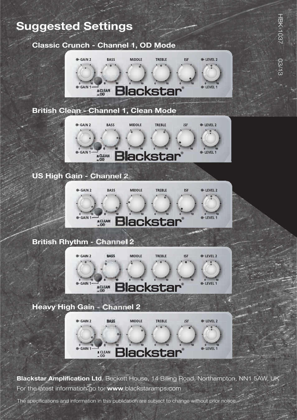 Ht-metal, Suggested settings, Owner’s manual | Blackstar HT-METAL User Manual | Page 17 / 17