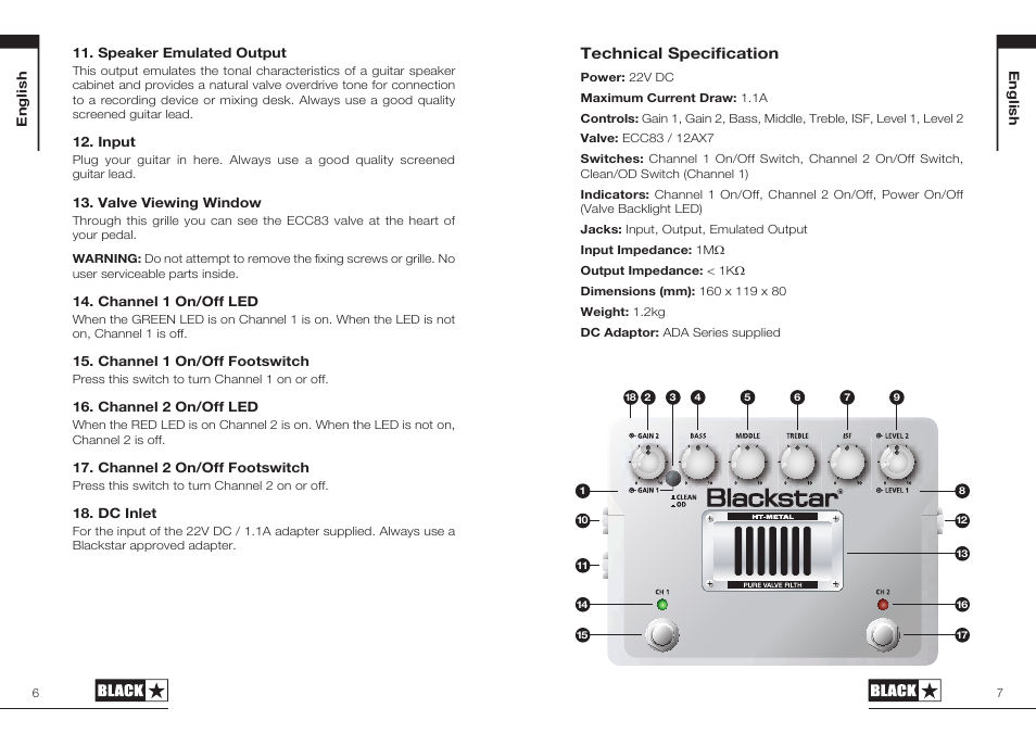 Technical specification | Blackstar HT-METAL User Manual | Page 4 / 17