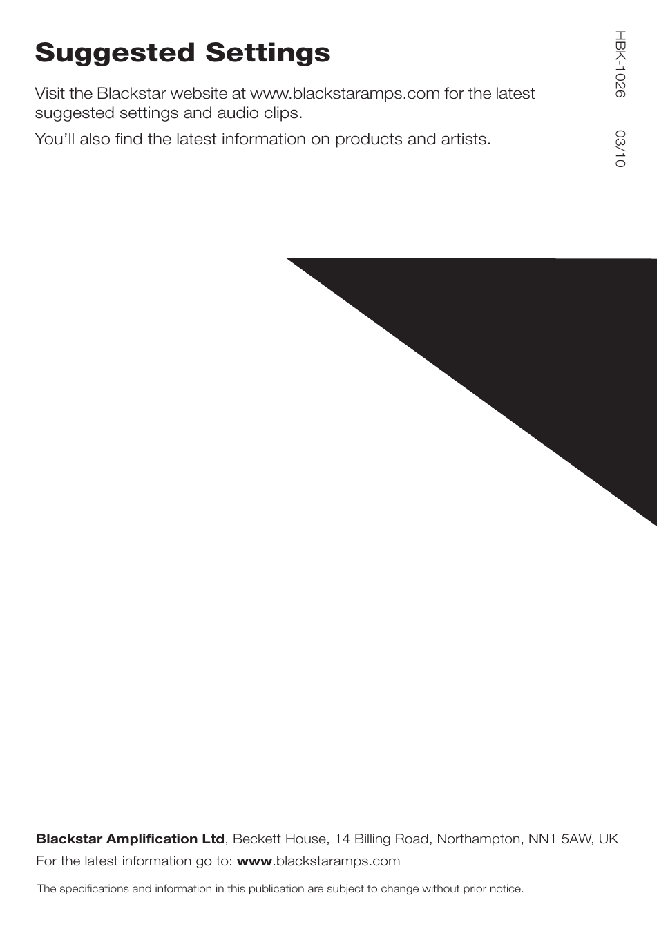 Suggested settings | Blackstar HT-DELAY User Manual | Page 27 / 27
