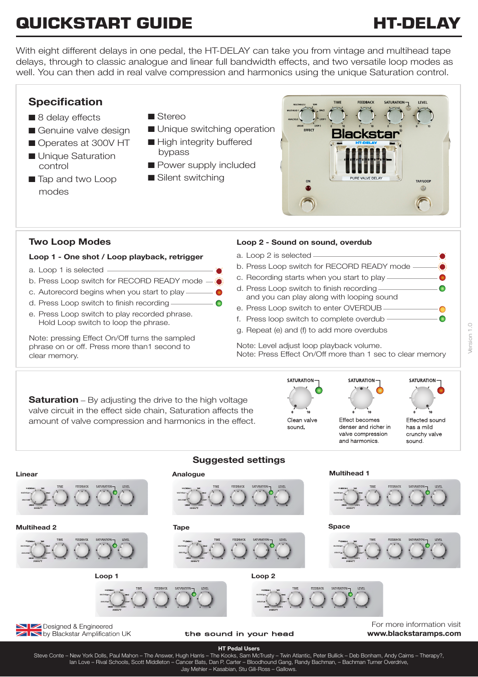 Blackstar HT-DELAY Quick start User Manual | 1 page