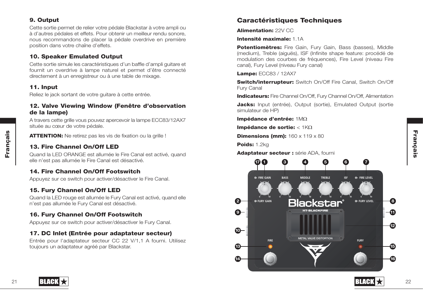 Caractéristiques techniques | Blackstar HT-BLACKFIRE User Manual | Page 11 / 19