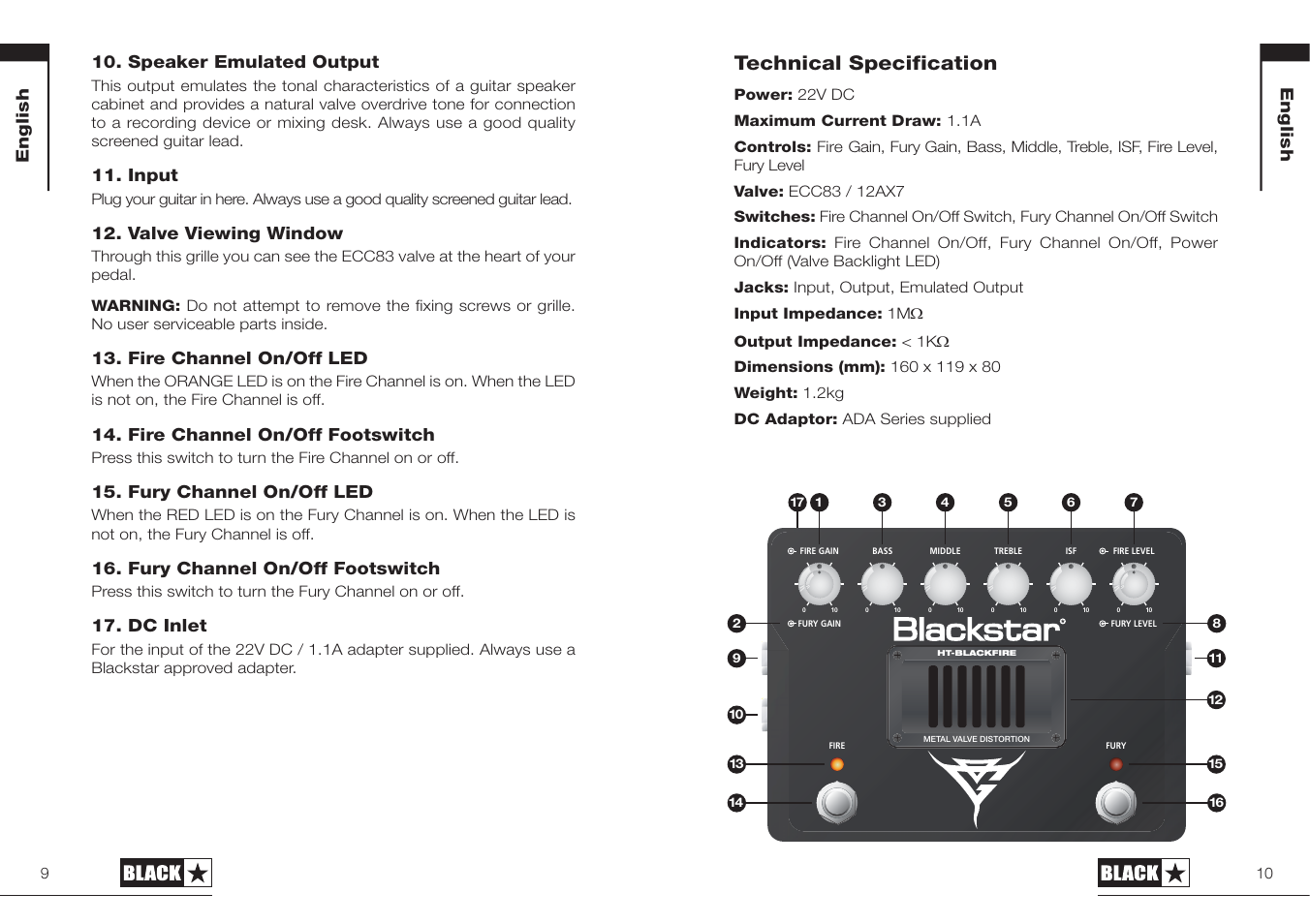 Technical specification | Blackstar HT-BLACKFIRE User Manual | Page 5 / 19