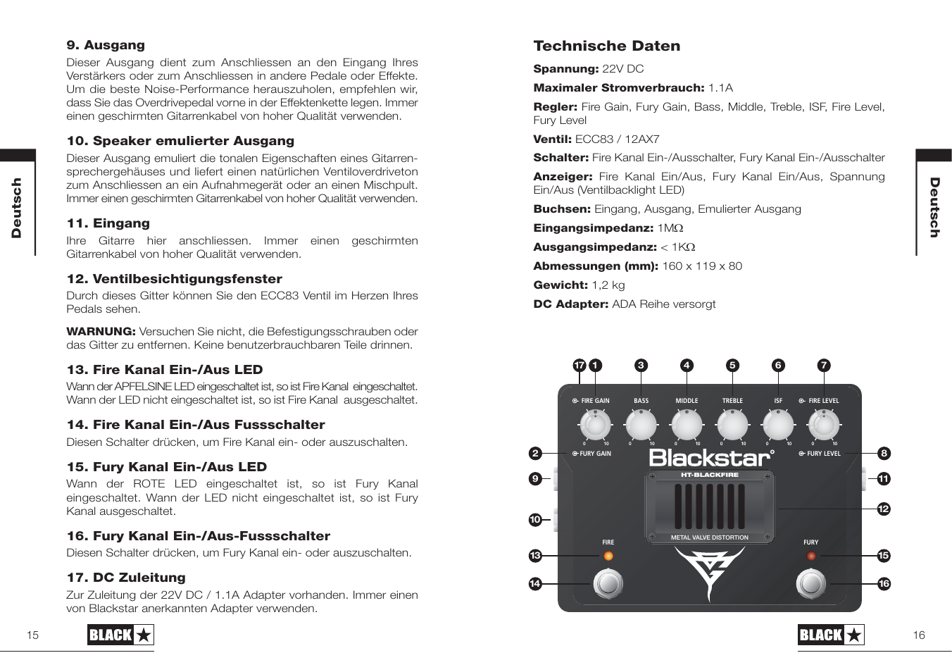Technische daten | Blackstar HT-BLACKFIRE User Manual | Page 8 / 19