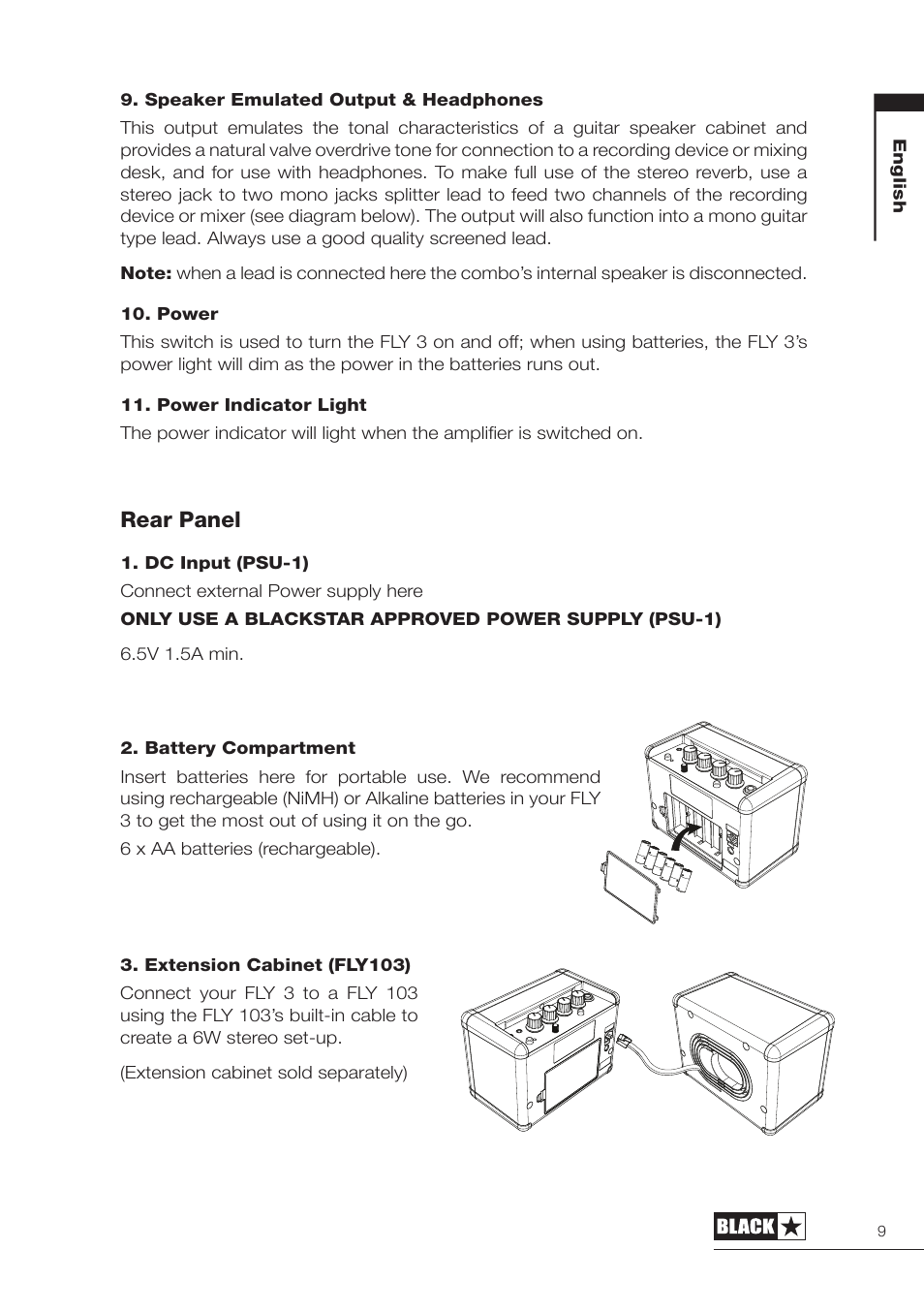 Rear panel | Blackstar FLY 3 Mini User Manual | Page 10 / 22