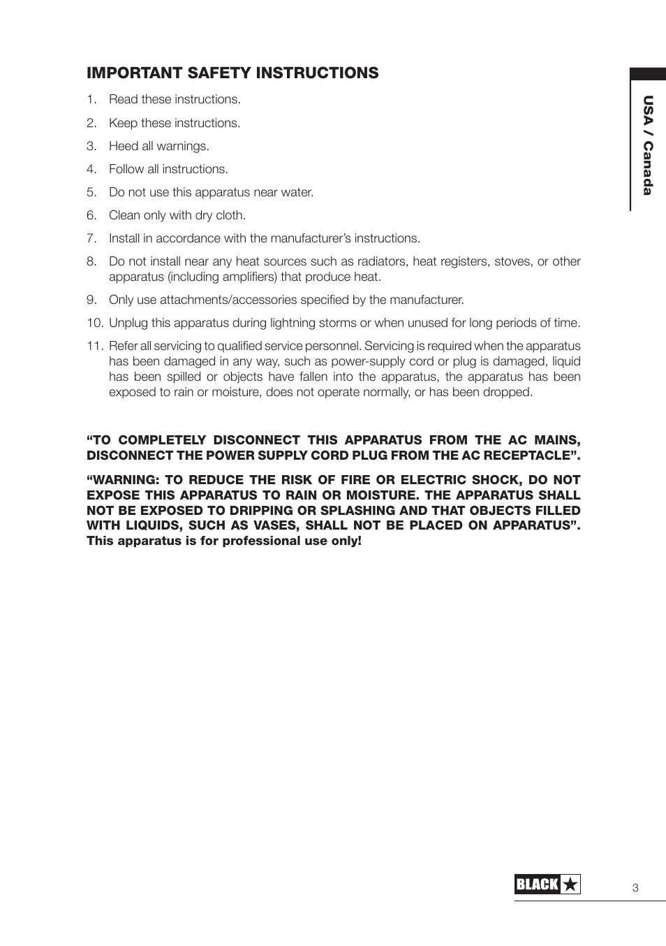 Important safety instructions | Blackstar FLY 3 Mini User Manual | Page 4 / 22