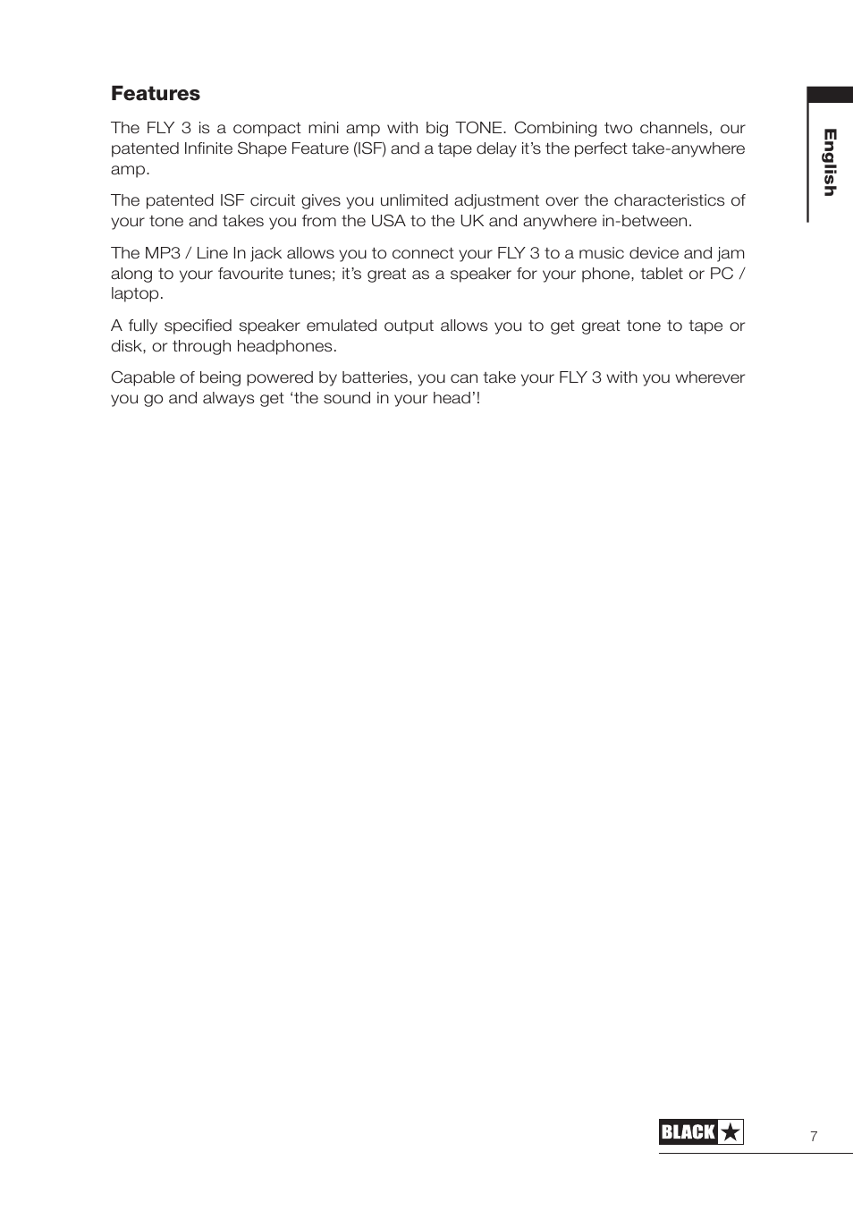 Features | Blackstar FLY 3 Mini User Manual | Page 8 / 22