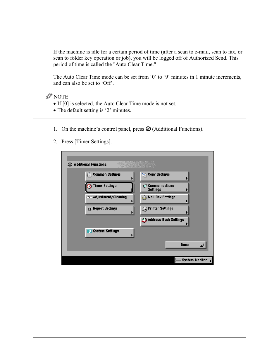 Specifying the auto clear mode for auto log off, 2 specifying the auto clear mode for auto log off | Canon Authorized Sen for ImageRUNNER Machines Version 4.1 User Manual | Page 140 / 176