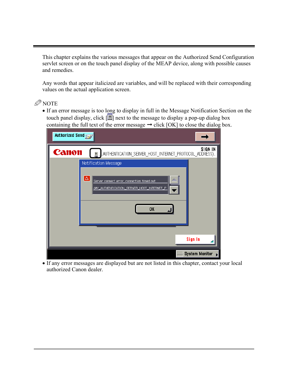 Chapter 6, List of error messages, Chapter 6 list of error messages | Canon Authorized Sen for ImageRUNNER Machines Version 4.1 User Manual | Page 151 / 176