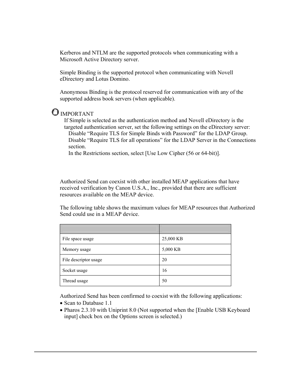 Supported authentication protocols, Meap application coexistence support, 7 supported authentication protocols | 8 meap application coexistence support | Canon Authorized Sen for ImageRUNNER Machines Version 4.1 User Manual | Page 21 / 176