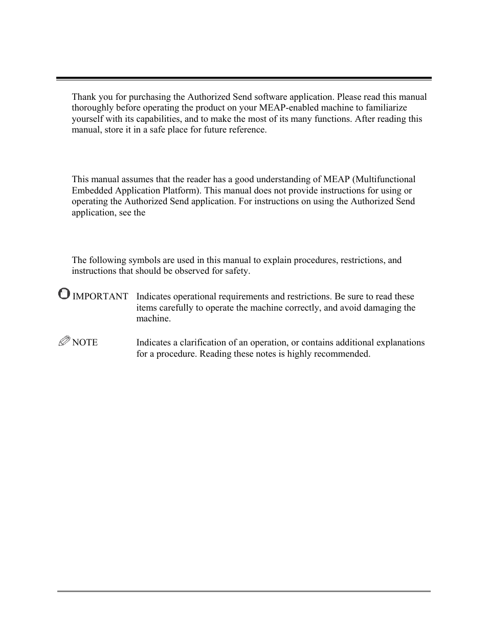 Preface, How to use this manual, Symbols used in this manual | Canon Authorized Sen for ImageRUNNER Machines Version 4.1 User Manual | Page 7 / 176