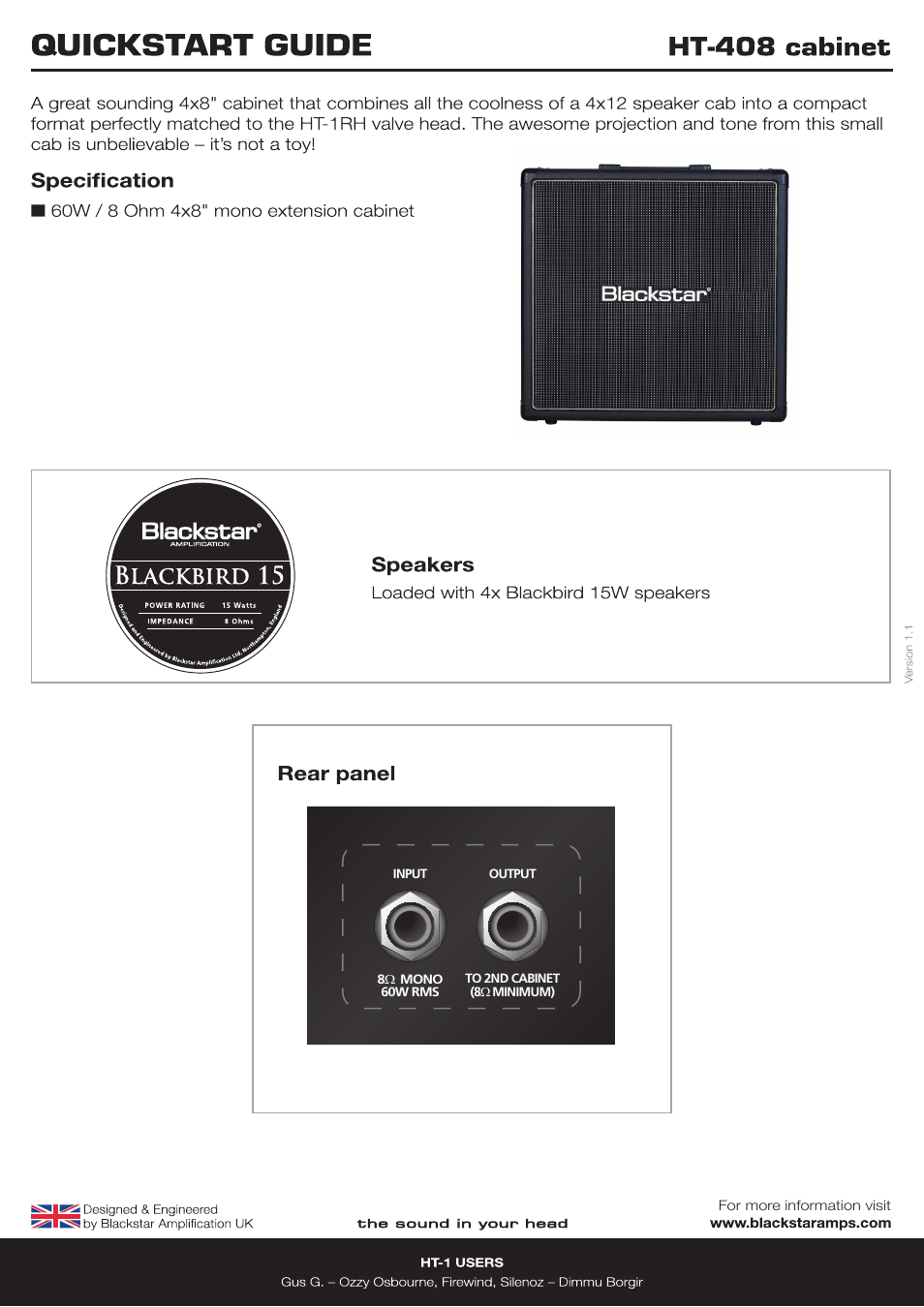 Blackstar HT-408 Quick start User Manual | 1 page