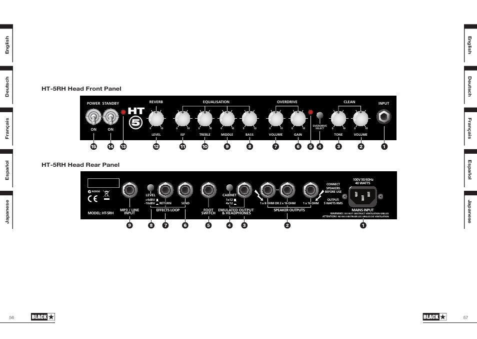 Ht-5rh head front panel ht-5rh head rear panel | Blackstar HT-5C User Manual | Page 29 / 31