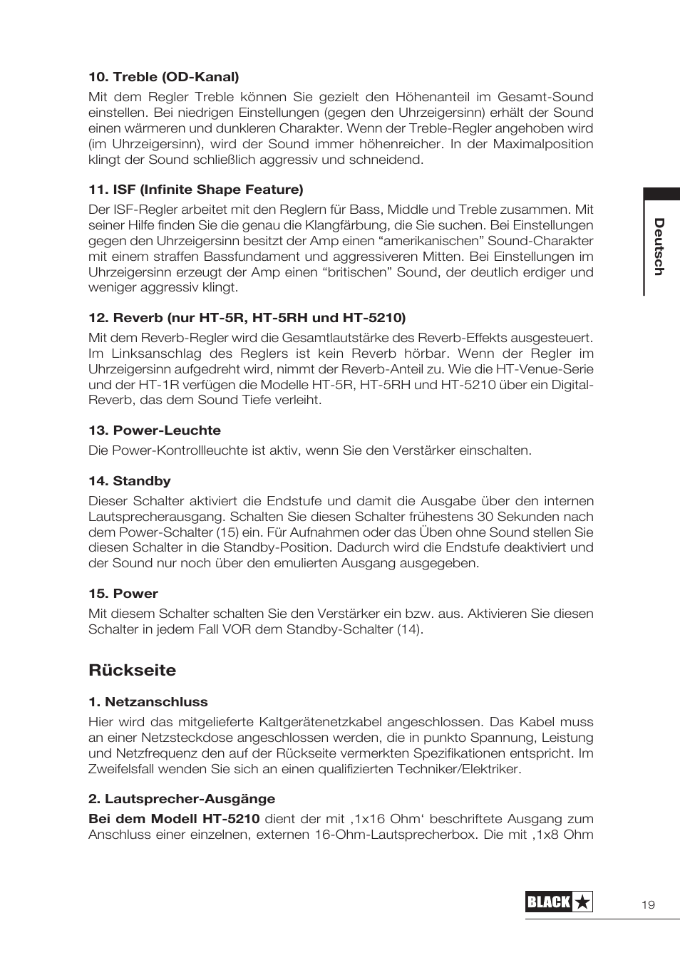 Rückseite | Blackstar HT-5210 User Manual | Page 20 / 60