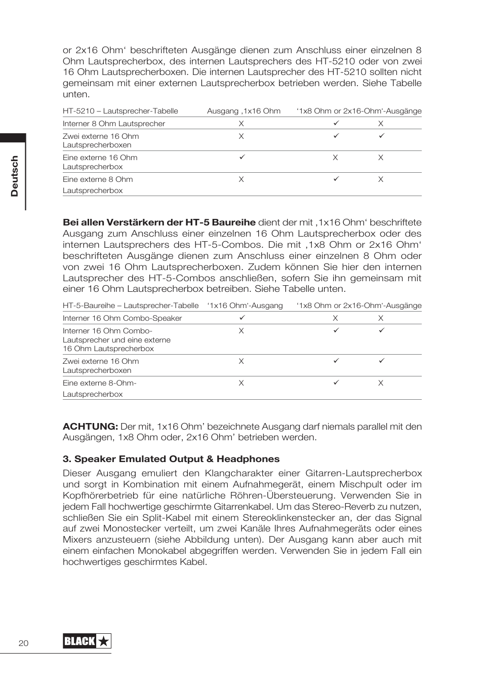 Deutsch | Blackstar HT-5210 User Manual | Page 21 / 60